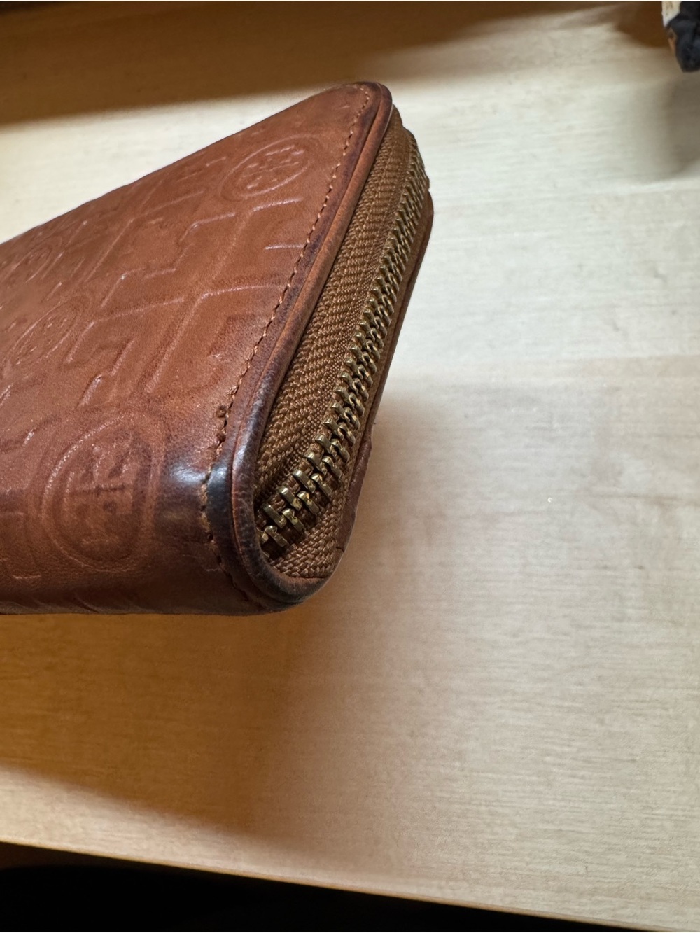 Tory Burch Embossed Logo Zip Wallet in Brown with Gold Hardware - Picture 11 of 14